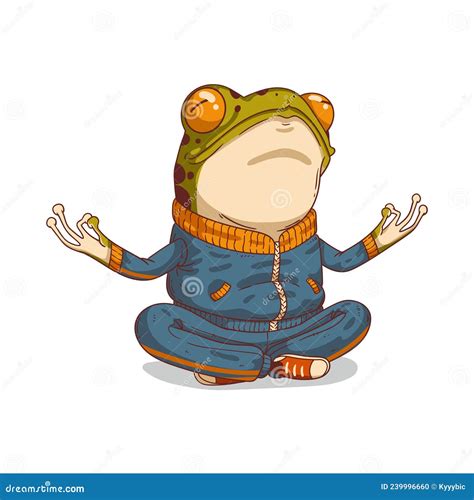 Zen Frog Isolated Vector Illustration Meditating Humanized Frog Stock