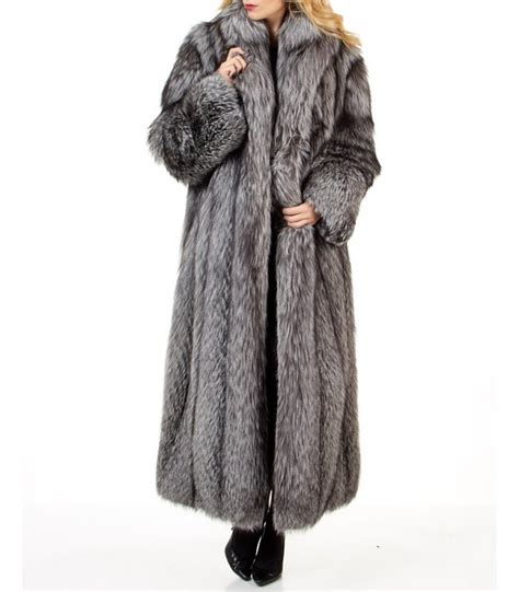Womens Full Length Silver Fox Fur Coat