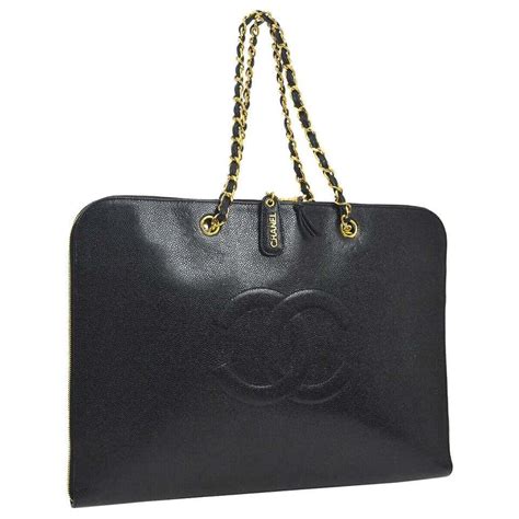 Chanel Black Caviar Chain Flap Business Laptop Carryall Travel Shoulder
