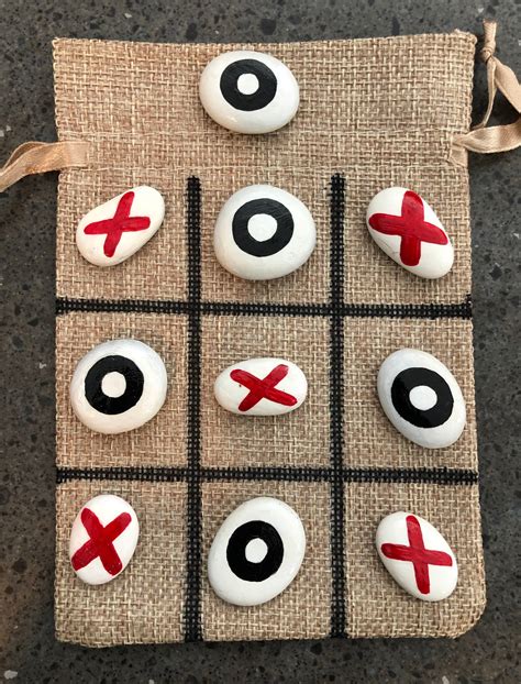 Painted Rock Tic Tac Toe Game On A Burlap Bag Etsy