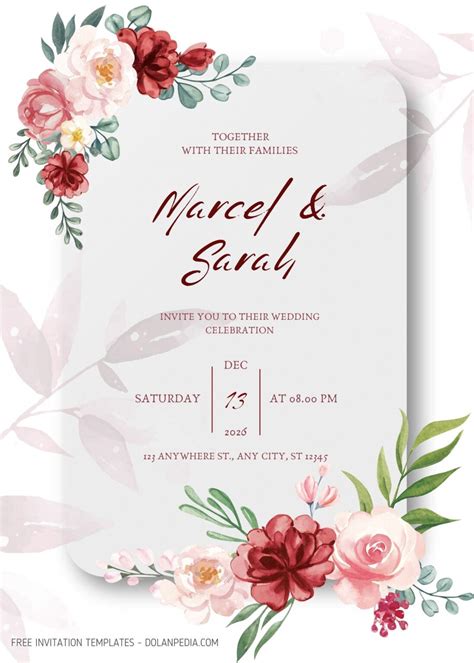 8 Simple Maroon Flowers Wedding Invitation Templates Dolanpedia