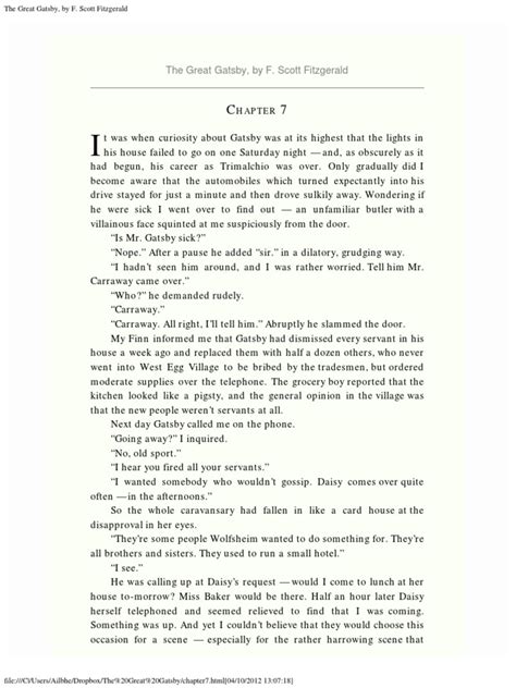 Chapter 7 The Great Gatsby Fiction And Literature