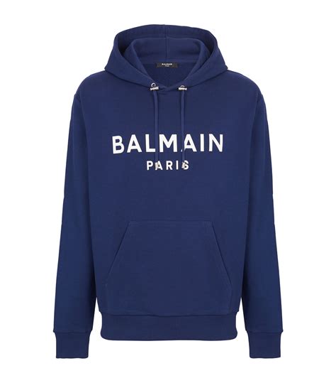 Mens Balmain Blue Logo Hoodie Harrods Countrycode