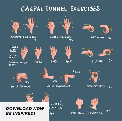 Carpal Tunnel Exercises Print Digital Blue Hand And Etsy Canada