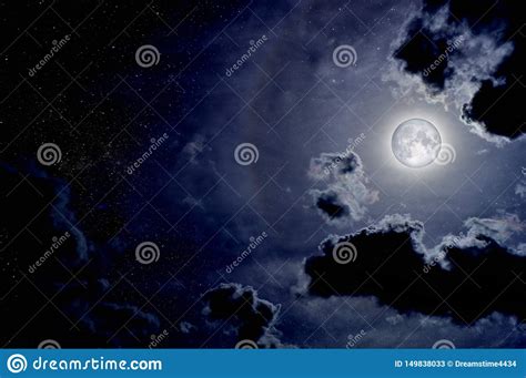 Beautiful Night Sky With Clouds And Full Moon Stock Image