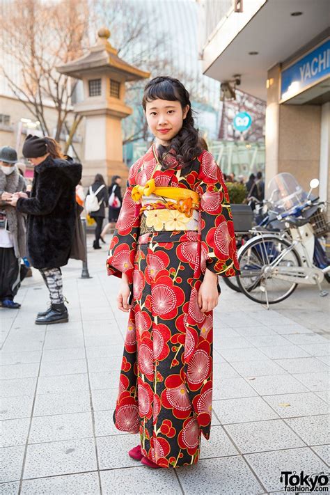 Pretty Floral Print Kimono And Braids Hairstyle In Harajuku