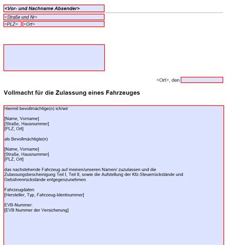 Vollmacht Zulassung KFZ Kostenlose Vordrucke De