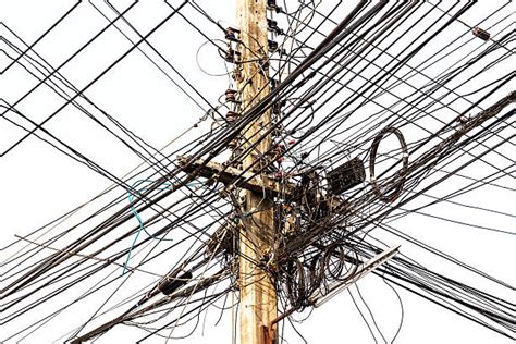 Messy Electrical Cables And Wires On Electric Pole Stock Photos