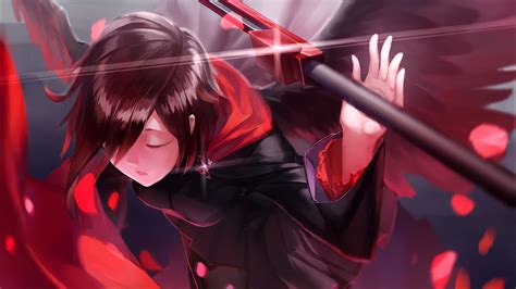Wallpaper Id 1059558 Rwby Closed Eyes Black Clothes Weapon Red