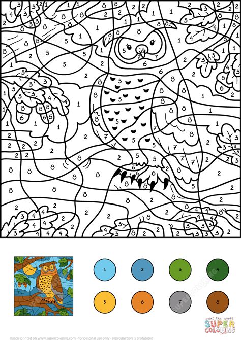 Owl Color by Number | Free Printable Coloring Pages