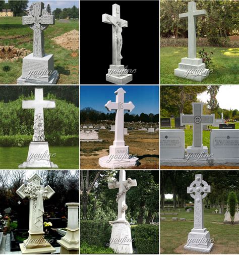 White Natural Marble Cross Gravestone Headstones With Jesus For Graves