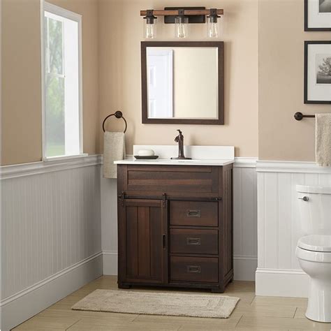 The double vanity is the perfect solution for a larger bathroom and looks. Style Selections Morriston 30-in Distressed Java Single ...