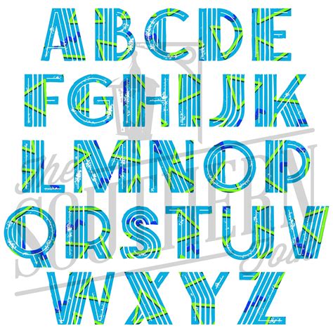 Teal Retro Print Alphabet 26 Letters Png File Sublimation Digital