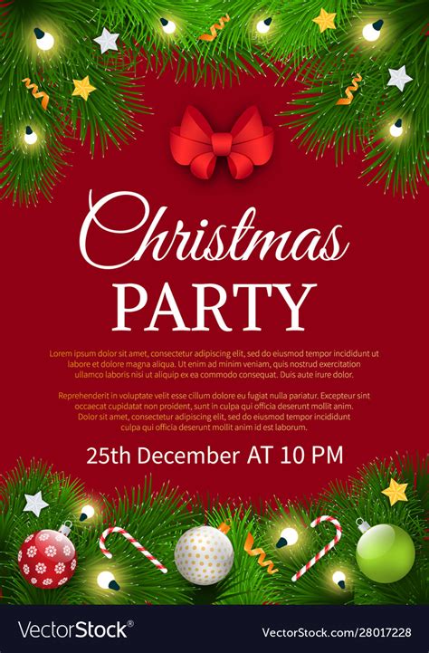 Christmas party flyer and invitation template. Christmas party invitation poster sample card Vector Image