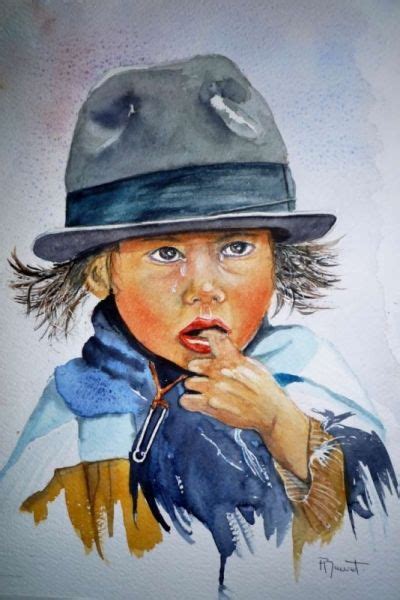 Tableau Peinture Aquarelle Enfant Aquarelle Portrait Fillette Pérou