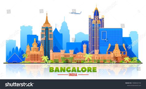 Bangalore India Skyline Panorama White Background Stock Vector Royalty