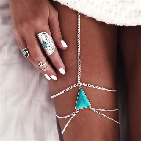 2020 Sex Body Jewelry Body Chain Leg Chains With Turquoise Tassel Boho Chic Jewelry Multilevel
