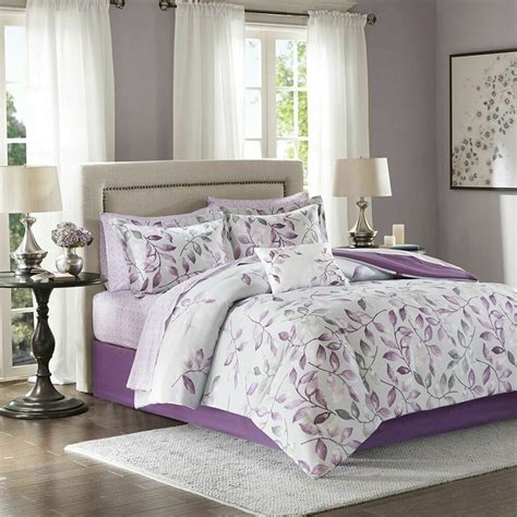 Luxury Purple And Grey Floral Reversible Comforter Set And