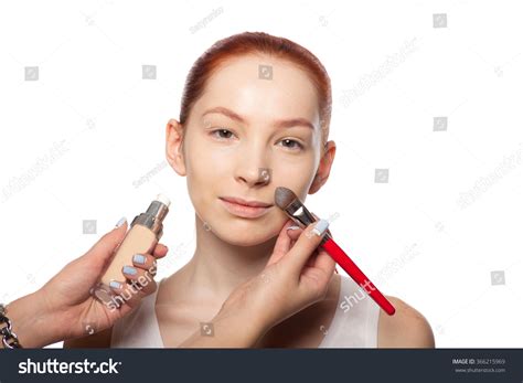 Professional Makeup Artist Doing Glamour Red Stock Photo 366215969