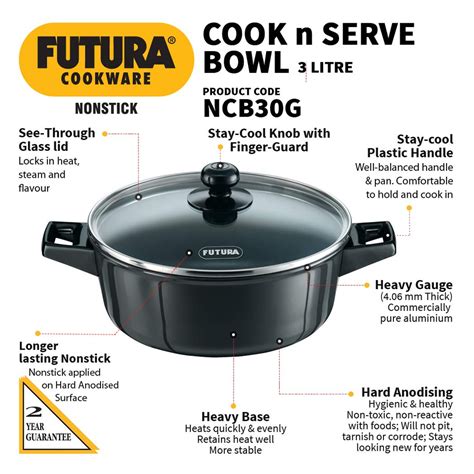 Buy Hawkins Futura 3 Litre Cook N Serve Bowl Non Stick Saucepan With