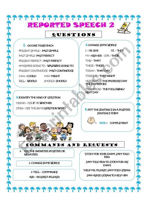 Reported Speech Questions And Commands Esl Worksheet By Diana Alejandra