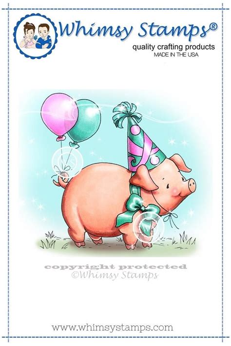 Party Pig Rubber Cling Stamp Whimsy Stamps Digital Stamps Stamp