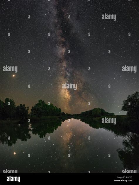 Bright Milky Way Over The Lake At Night Stock Photo Alamy