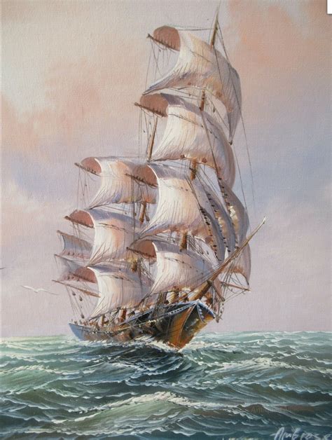 Antiques Atlas Clipper Sailing Ship Seascape Marine Oil Painting