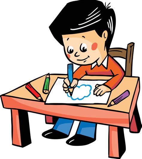 But when it comes to anime older characters can sometimes be drawing look much younger. Vector Illustration With A Boy Drawing At The Table Stock ...