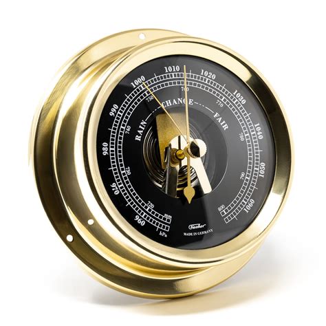 Polished Brass Maritime Barometer With Black Dial 125cm By Fischer