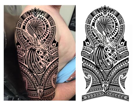 Hummingbird Maori Polynesian Tribal Half Sleeve Tattoo Design Designer Andrija Protic Half