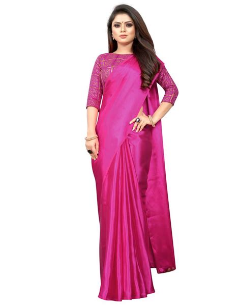 pink plain satin saree with blouse eka lifestyle 3348756