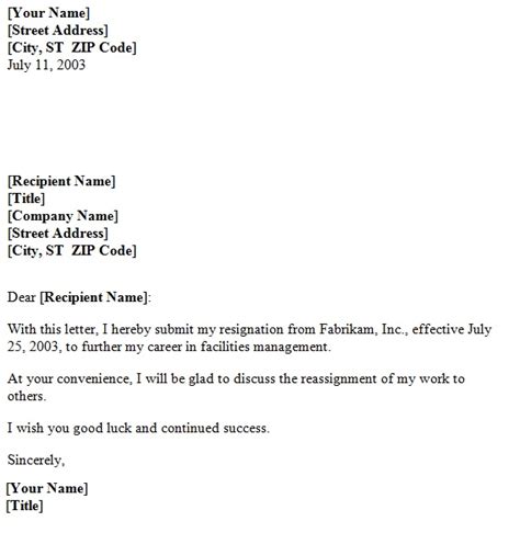 General Resignation Letter ~ Template Sample