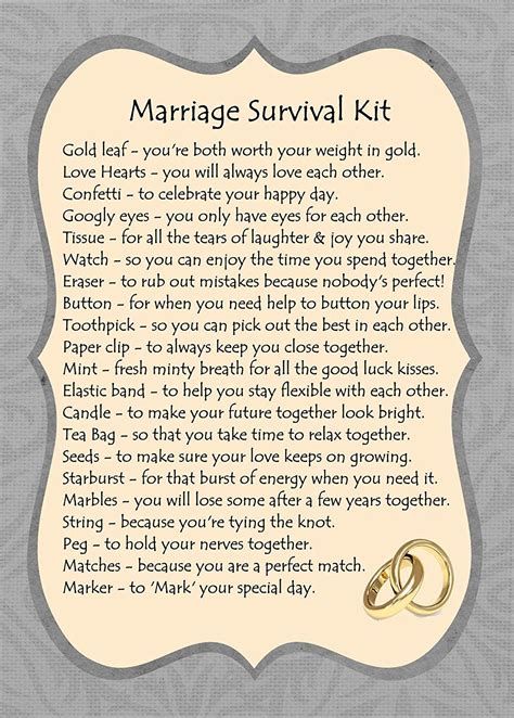 Marriage Survival Kit T Card Uk Kitchen And Home Survival Kit Ts Wedding