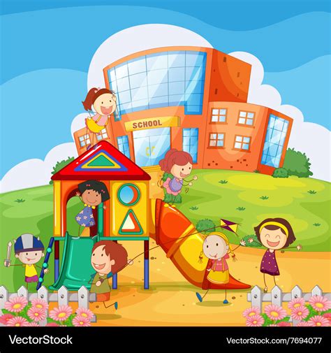 Children Playing In The School Playground Vector Image
