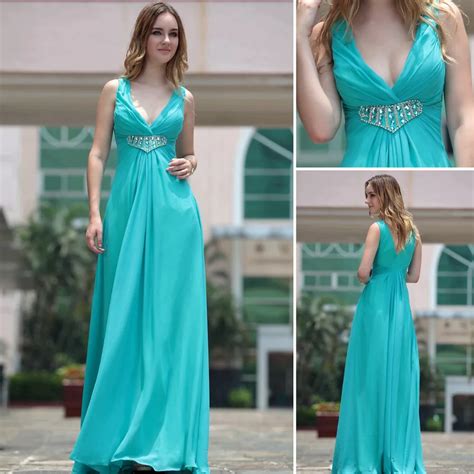 Dorisqueen 2015 Elegant New A Line Wedding Party Dress Floor Length Best V Neck Blue Formal
