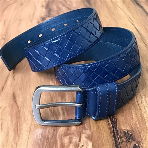 Men Luxury Blue Belts For Men Braided Belt Genuine Leather Vintage