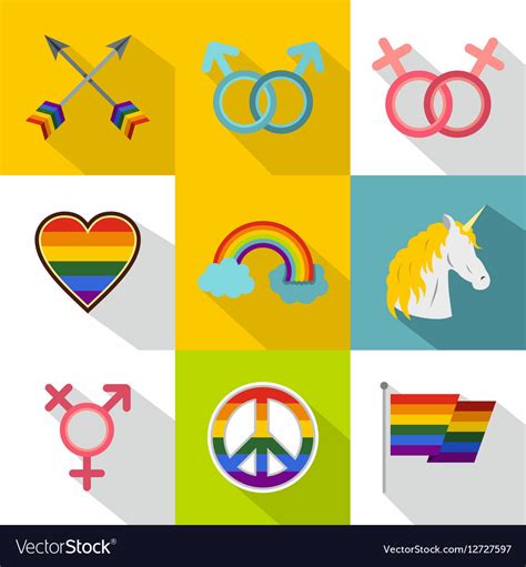 culture lgbt icons set flat style royalty free vector image