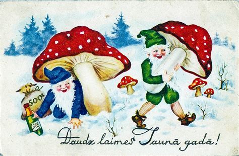 If you want to transform your old greeting cards into a forever keepsake or fun holiday decorations, we have you covered. vintage winter (holiday?) mushroom greeting card | Gnomes, Stuffed mushrooms, Fairies elves