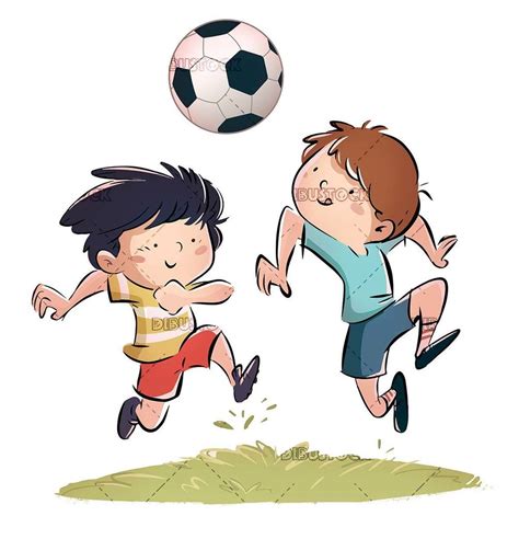 Dos Niños Jugando Al Fútbol Aislados Dibustock Dibujos E