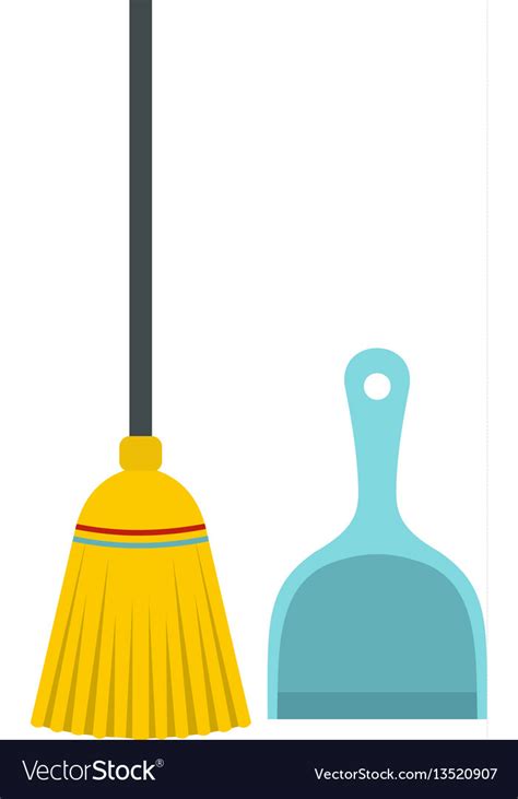 Broom And Dustpan Icon Flat Style Royalty Free Vector Image