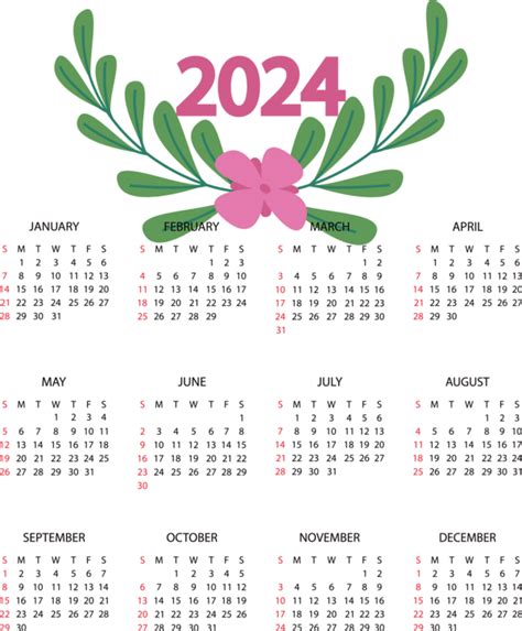 New Year Flower Line Calendar For Printable 2024 Calendar Free Download