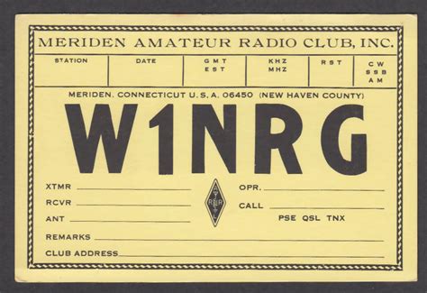 W1nrg Meriden Amateur Radio Club Ct Qsl Postcard