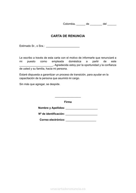 Carta De Renuncia Voluntaria De Empleada Doméstica ️