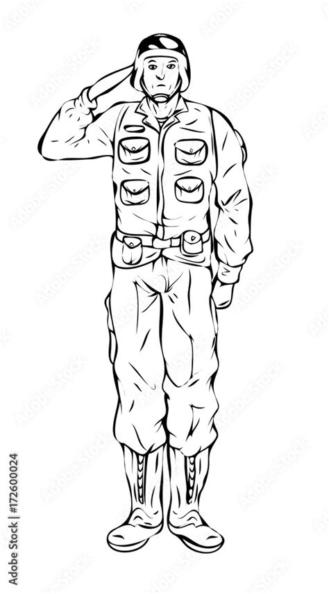 Cartoon Soldier Saluting Drawing Vector Stock Vector Adobe Stock