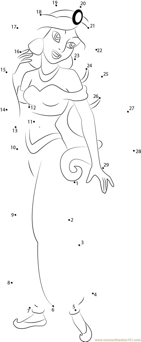 Princess Jasmine Shy dot to dot printable worksheet - Connect The Dots