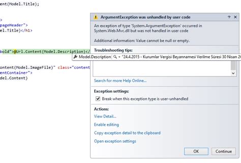 Asp Net Mvc Content Returns Null When It Has Value Stack Overflow