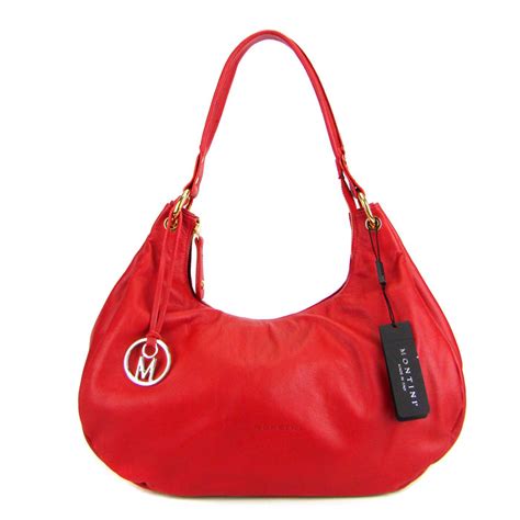 Montini Italian Red Leather Hobo Shoulder Bag Purse