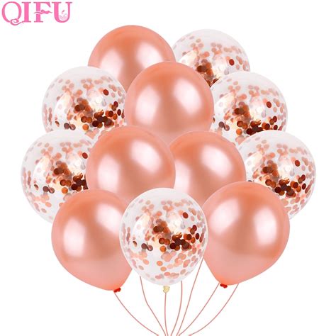 Qifu 40pcs 12 Inch Rose Gold Confetti Balloon Wedding Decoration Happy
