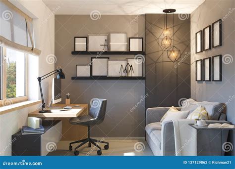 3d Illustration Of Interior Design Concept For Home Office Stock